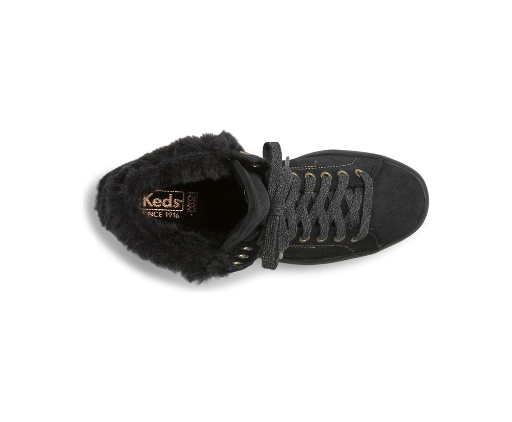 Womens Keds Sneakers - Rise Hi Suede Faux Fur - Black - 7018-ASPZL